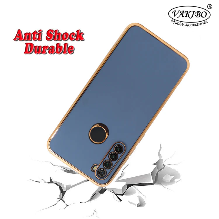 VAKIBO Golden Chrome Border Steel Blue Coloured Soft TPU Back Cover Case With Camera Protection Suitable for Mi Redmi Note 8T