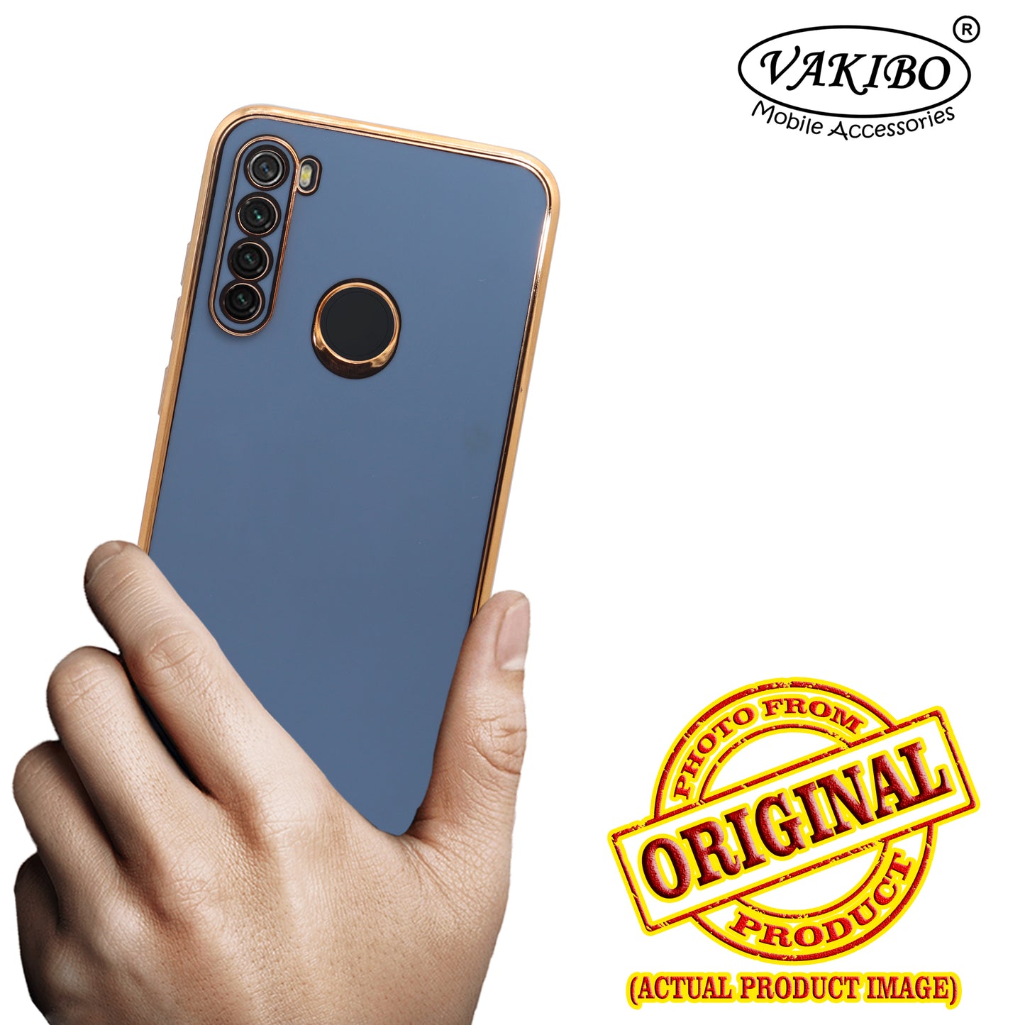 VAKIBO Golden Chrome Border Steel Blue Coloured Soft TPU Back Cover Case With Camera Protection Suitable for Mi Redmi Note 8