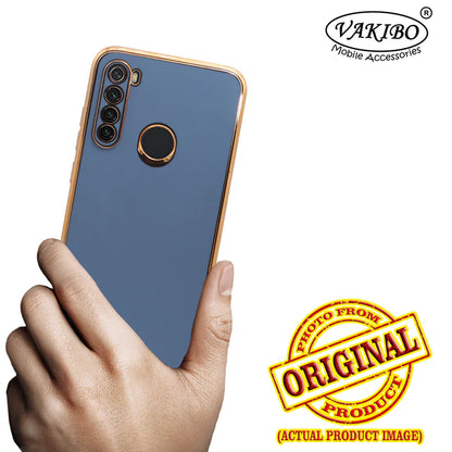 VAKIBO Golden Chrome Border Steel Blue Coloured Soft TPU Back Cover Case With Camera Protection Suitable for Mi Redmi Note 8T