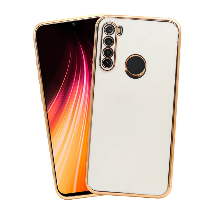 VAKIBO Golden Chrome Border White Coloured Soft TPU Back Cover Case With Camera Protection Suitable for Mi Redmi Note 8T