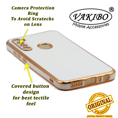 VAKIBO Golden Chrome Border White Coloured Soft TPU Back Cover Case With Camera Protection Suitable for Mi Redmi Note 8T