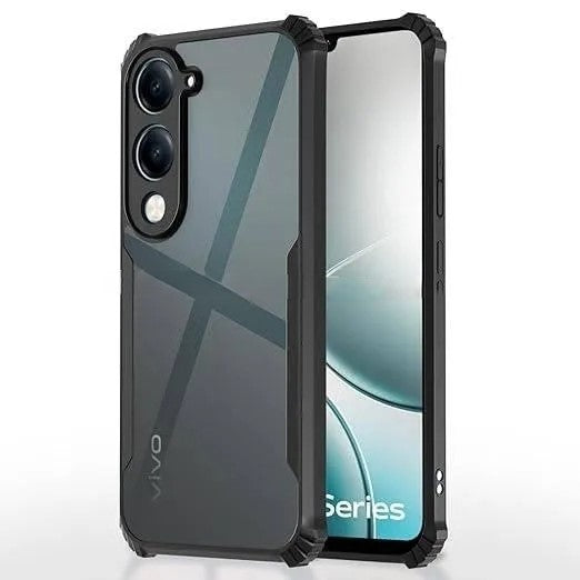 VAKIBO Best Selling Black and Transparent Coloured Made With Soft TPU and Acrylic Back Cover Case With 4 Corner and Camera Protection Suitable for Vivo Y04/Vivo T4 Lite