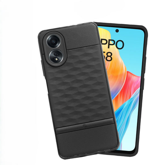 VAKIBO Parallax Design Black Coloured Soft TPU Rubber Back Cover Case With Camera Protection Ring Suitable for Oppo A18