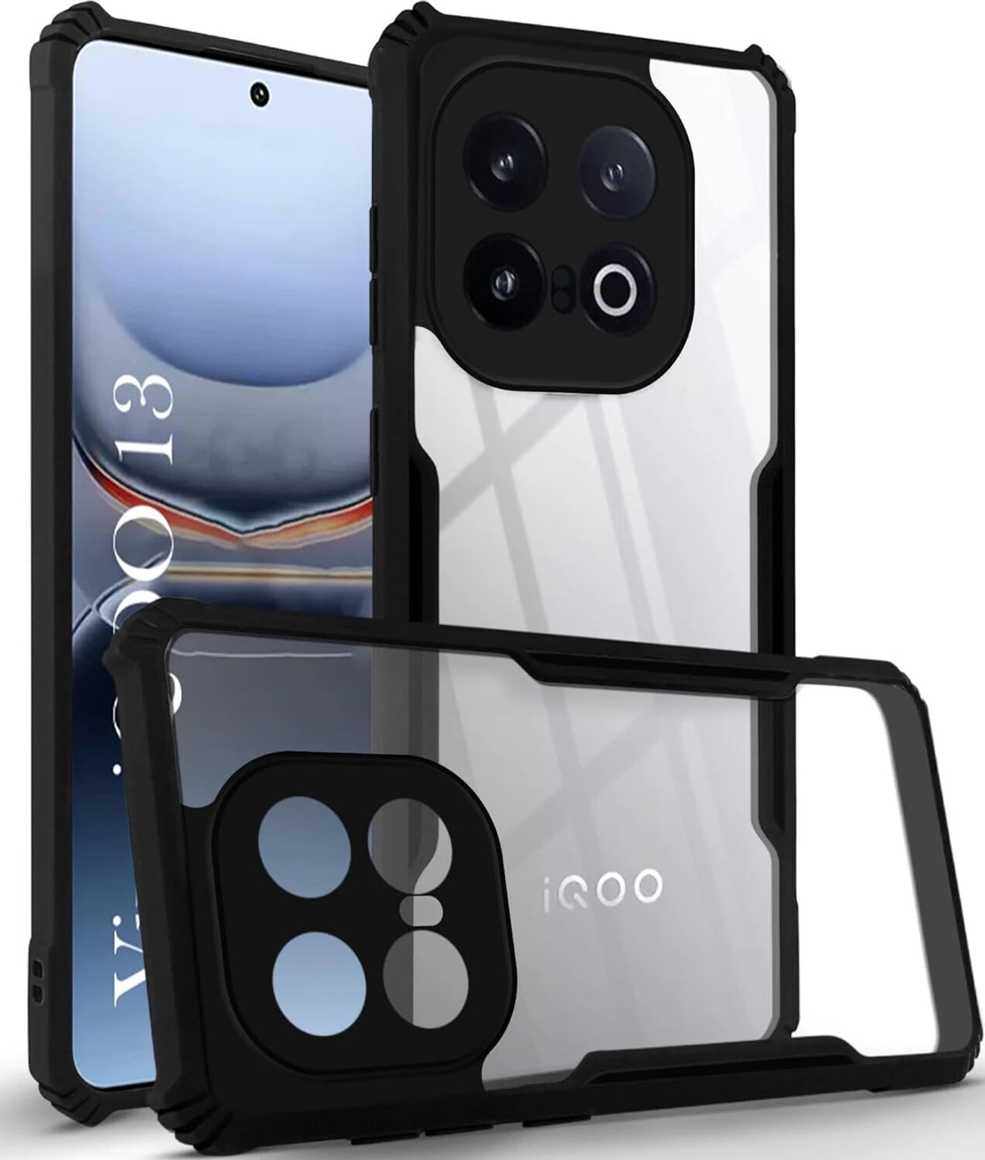 VAKIBO Best Selling Black and Transparent Coloured Made With Soft TPU and Acrylic Back Cover Case With 4 Corner and Camera Protection Suitable for Iqoo 13 5g