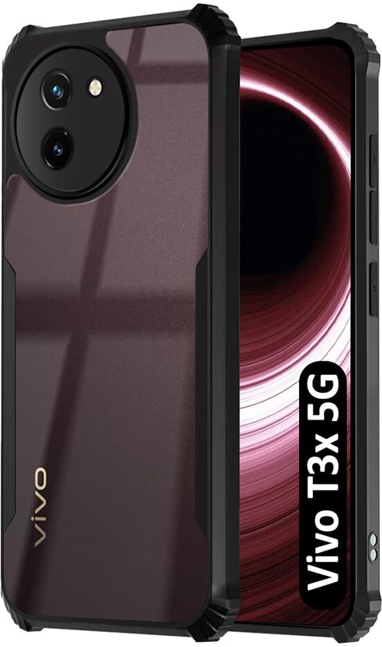 VAKIBO Super Premium Black Border Transparent Case With Corner Protection & Camera Protection Suitable for Vivo T3X