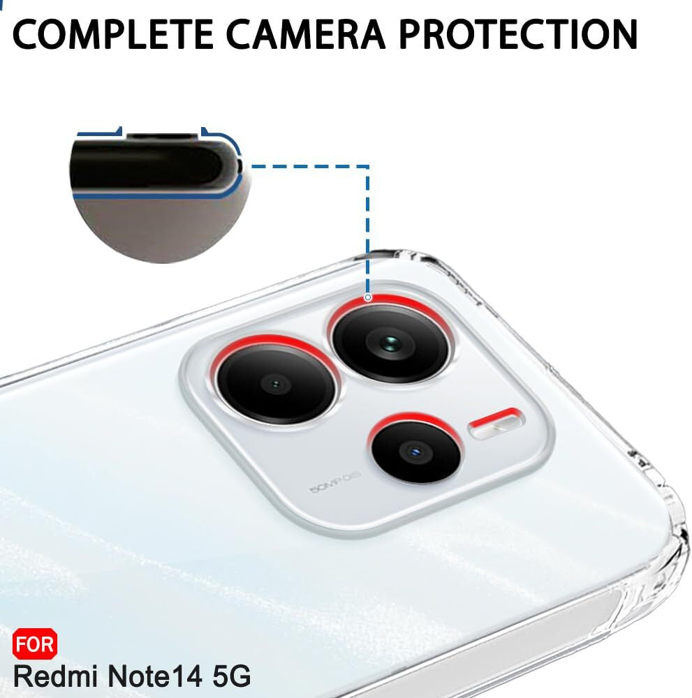 VAKIBO Premium Clear 1.5MM Thick Transparent Soft TPU Rubber Back Cover Case With Camera Protection Suitable for Mi Redmi Note 14 5G