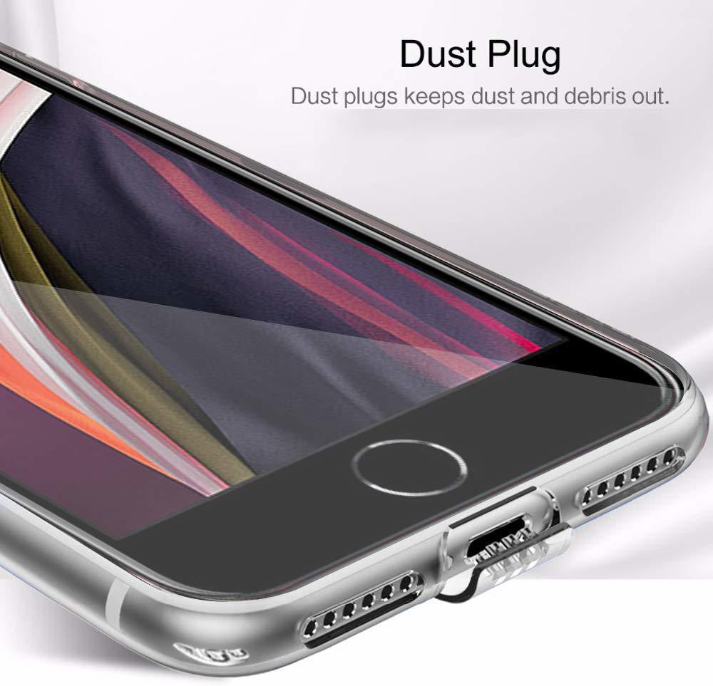 VAKIBO Super Premium Soft TPU Transparent Case With Dustplug,Side Grip,Corner Protection,lanyard Cuts,Camera Protection Suitable for iPhone SE 2020