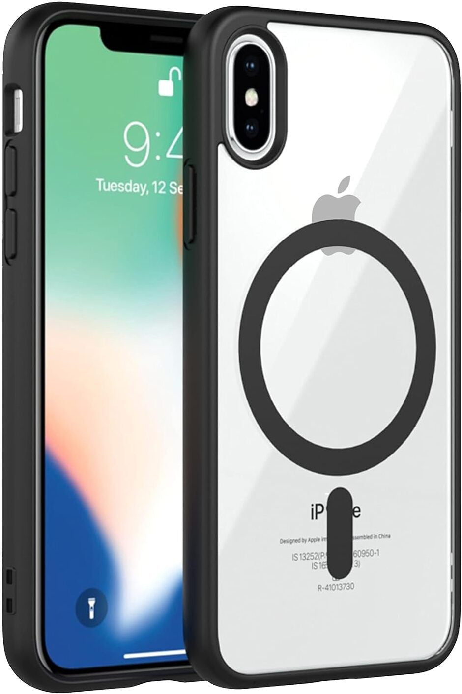 VAKIBO Megnatic Magsafe Black Coloured Soft with Hard back Back Cover Case With Camera Protection Ring Suitable for iPhone Xs