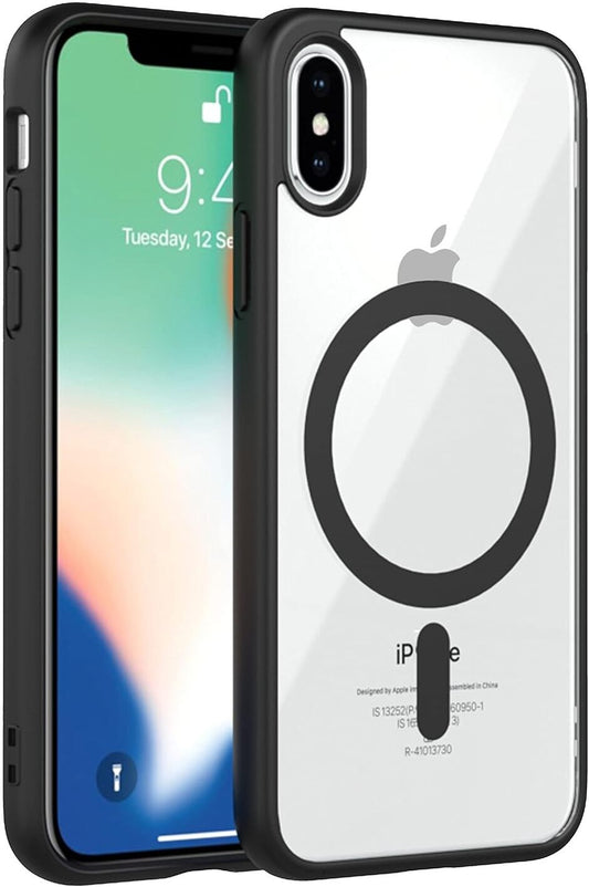 VAKIBO Megnatic Magsafe Black Coloured Soft with Hard back Back Cover Case With Camera Protection Ring Suitable for iPhone Xs