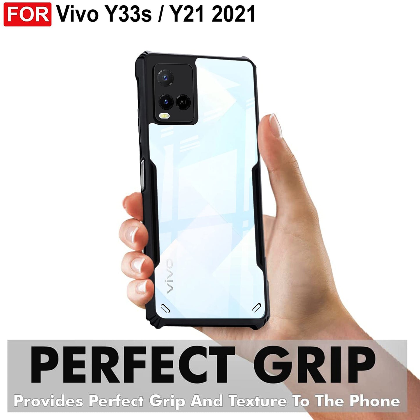 VAKIBO Super Premium Black Border Transparent Case With Corner Protection & Camera Protection Suitable for Vivo Y21
