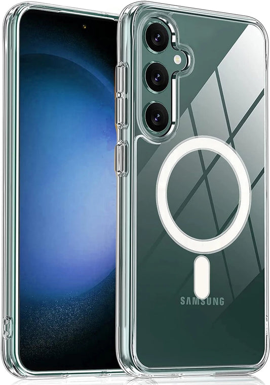VAKIBO Megnatic Magsafe Transparent Coloured Soft with Hard back Back Cover Case With Camera Protection Ring Suitable for Samsung Galaxy S24 Plus
