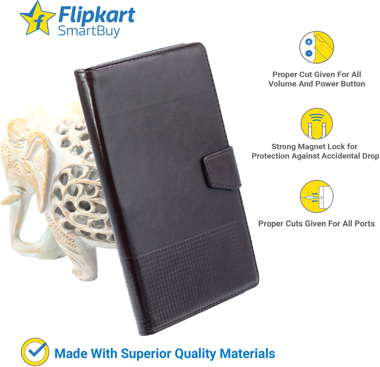 VAKIBO Horizontal Premium Dotted Dark Brown Coloured Sysnthatic Leather Flip Cover Case Suitable for Lenovo Tab M8 FHD 2nd Gen 8705F