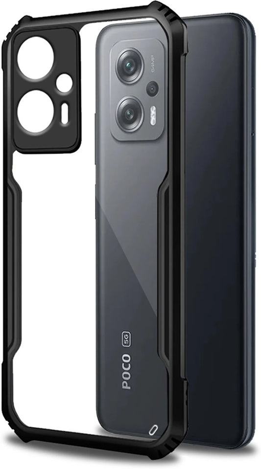 VAKIBO Best Selling Black and Transparent Coloured Made With Soft TPU and Acrylic Back Cover Case With 4 Corner and Camera Protection Suitable for Mi Poco X4 GT