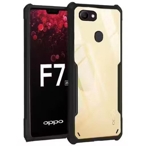 VAKIBO Best Selling Black and Transparent Coloured Made With Soft TPU and Acrylic Back Cover Case With 4 Corner and Camera Protection Suitable for Oppo F7