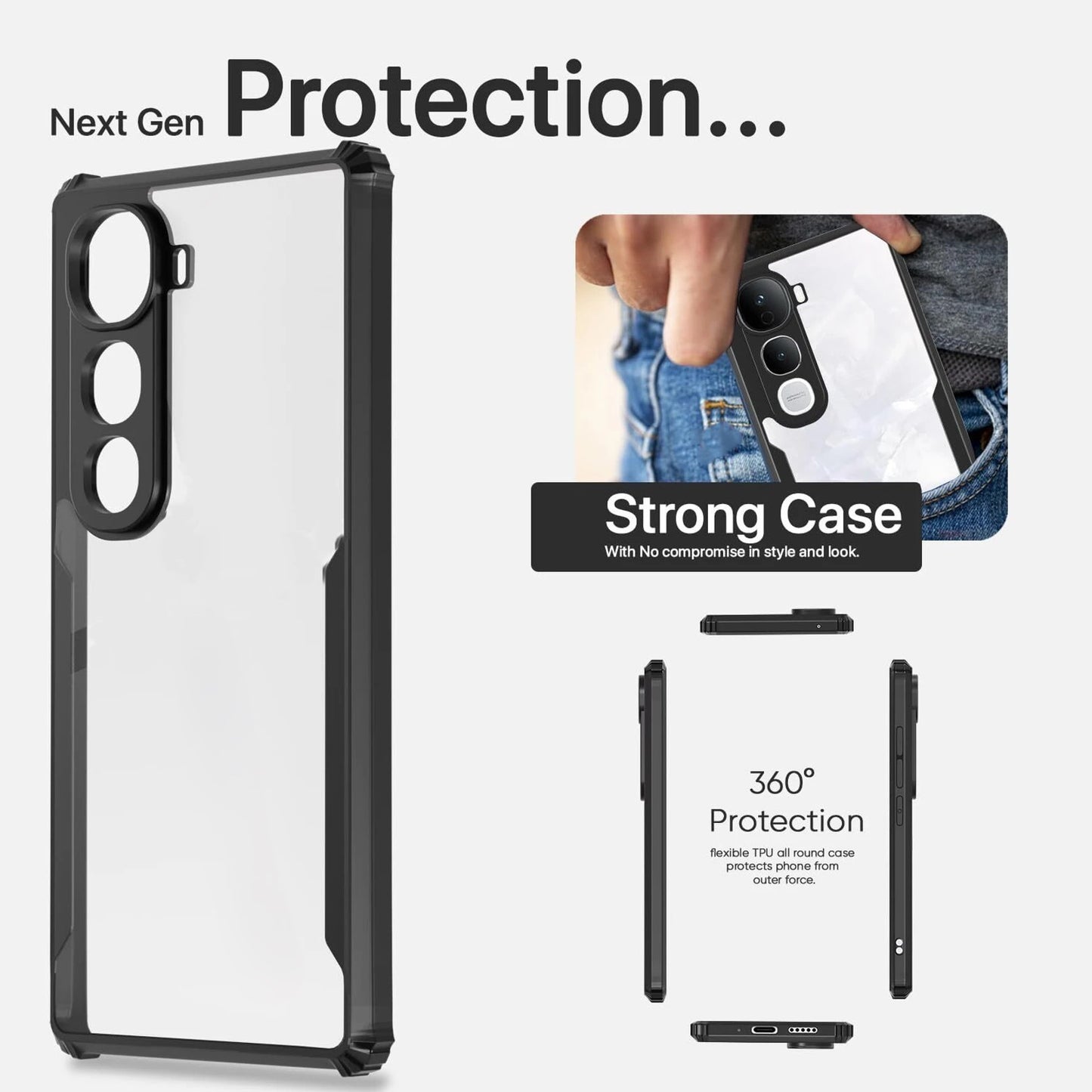 VAKIBO Best Selling Black and Transparent Coloured Made With Soft TPU and Acrylic Back Cover Case With 4 Corner and Camera Protection Suitable for Vivo Y400 Pro