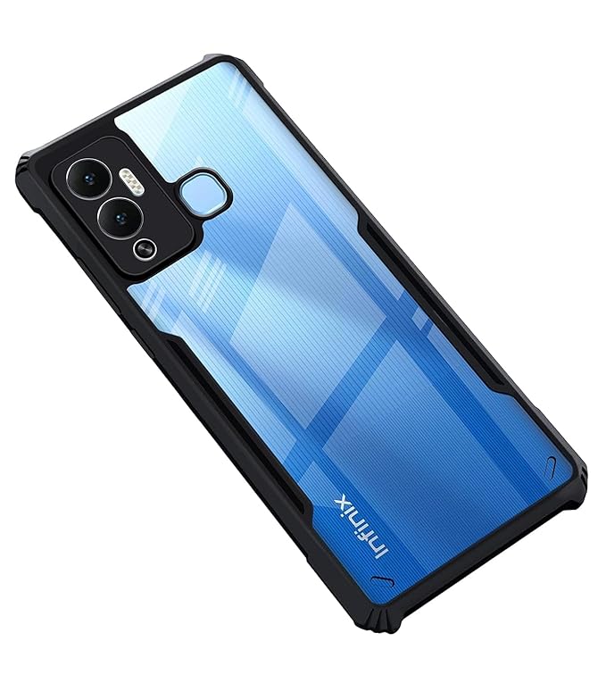 VAKIBO Best Selling Black and Transparent Back Cover Case Made With Soft TPU and Acrylic With 4 Corner and Camera Protection Suitable for Infinix Hot 12 Play