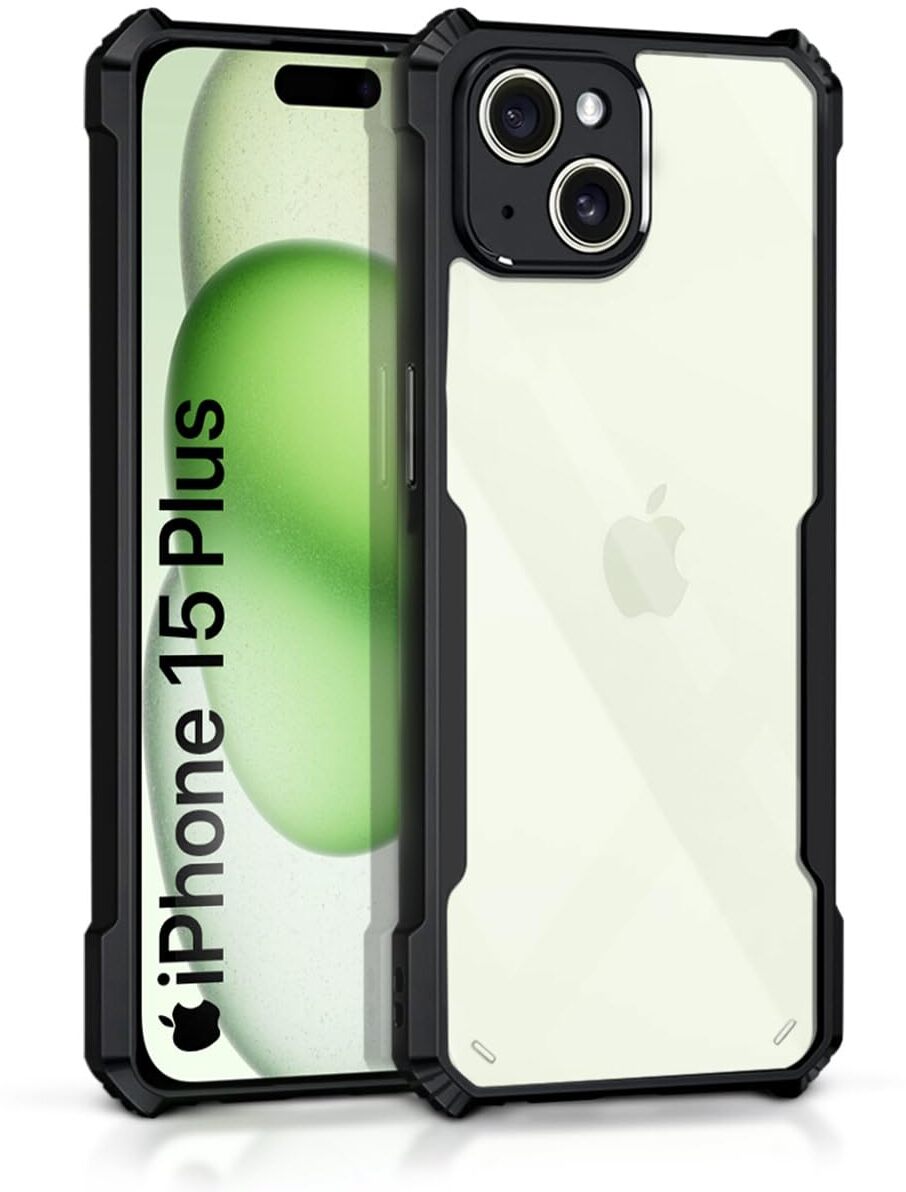 VAKIBO Best Selling Black and Transparent Back Cover Case Made With Soft TPU and Acrylic With 4 Corner and Camera Protection Suitable for Apple iPhone 15 Plus