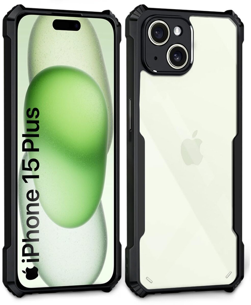 VAKIBO Best Selling Black and Transparent Back Cover Case Made With Soft TPU and Acrylic With 4 Corner and Camera Protection Suitable for Apple iPhone 15 Plus