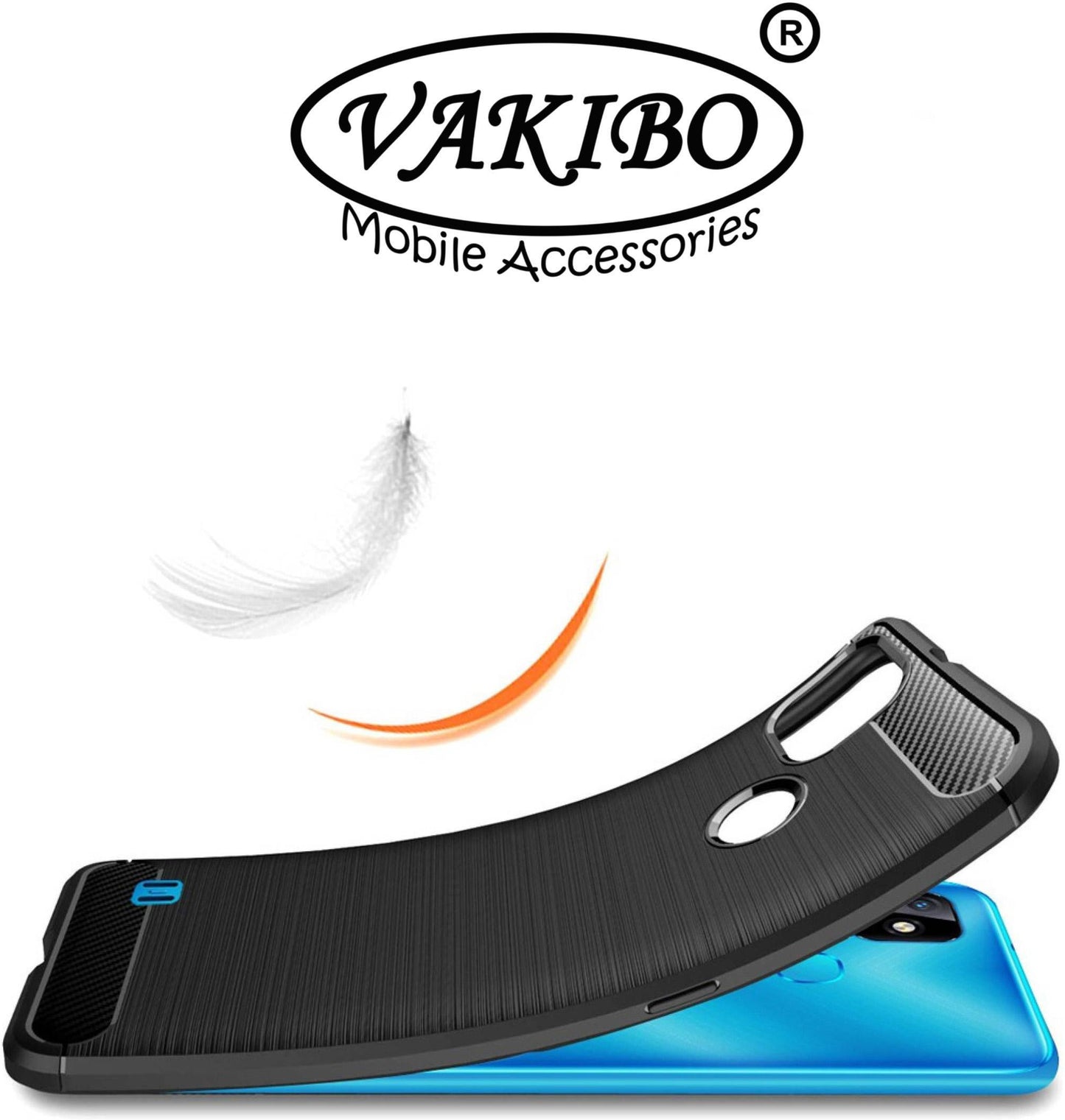 VAKIBO Carbon Fiber Brushed Black Coloured Soft TPU Back Cover Case With Camera Protection Ring Suitable for Infinix Smart HD 2021