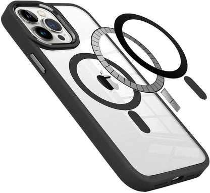 VAKIBO Megnatic Magsafe Black Coloured Soft with Hard back Back Cover Case With Camera Protection Ring Suitable for iPhone 15 Pro Max