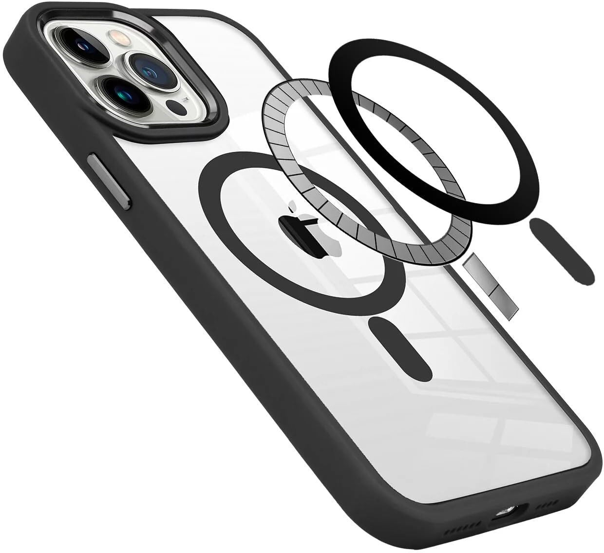 VAKIBO Megnatic Magsafe Black Coloured Soft with Hard back Back Cover Case With Camera Protection Ring Suitable for iPhone 15 Pro