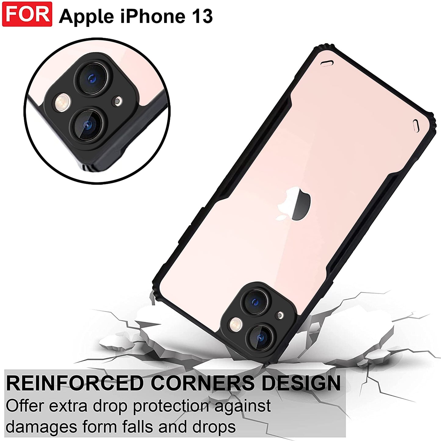 VAKIBO Best Selling Black and Transparent Back Cover Case Made With Soft TPU and Acrylic With 4 Corner and Camera Protection Suitable for Apple iPhone 13