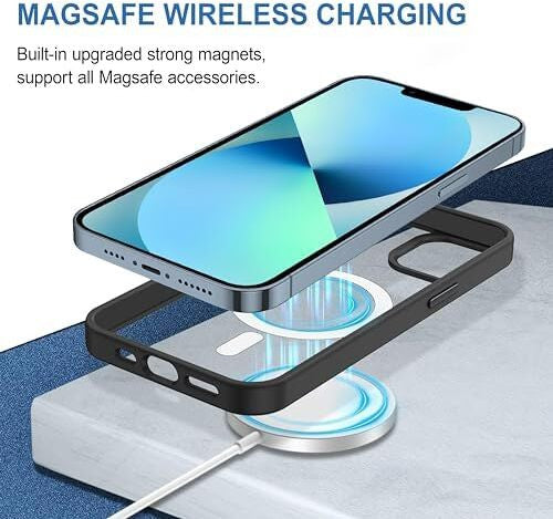VAKIBO Megnatic Magsafe Black Coloured Soft with Hard back Back Cover Case With Camera Protection Ring Suitable for iPhone 13