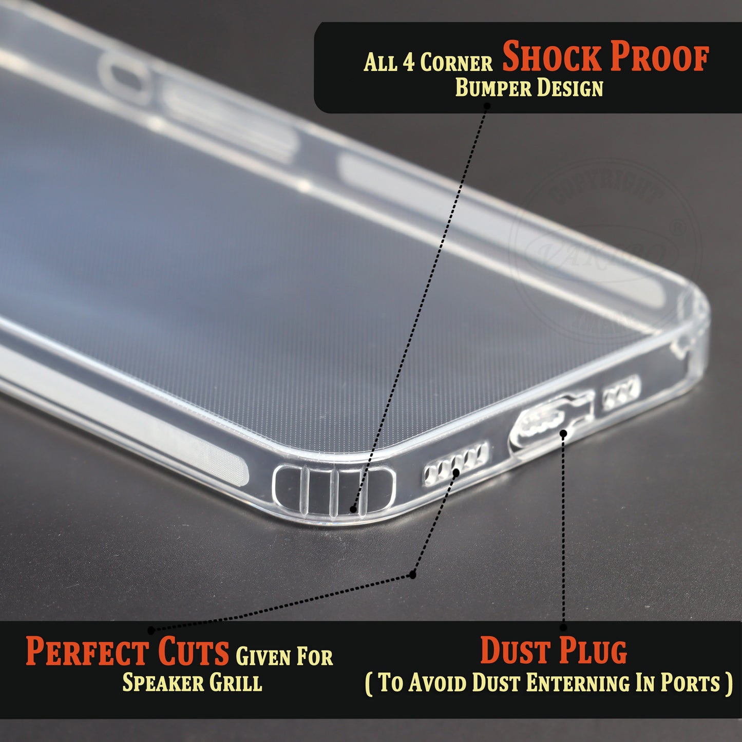 VAKIBO Super Premium Soft TPU Transparent Case With Dustplug,Side Grip,Corner Protection,lanyard Cuts,Camera Protection Suitable for iPhone 13 Pro