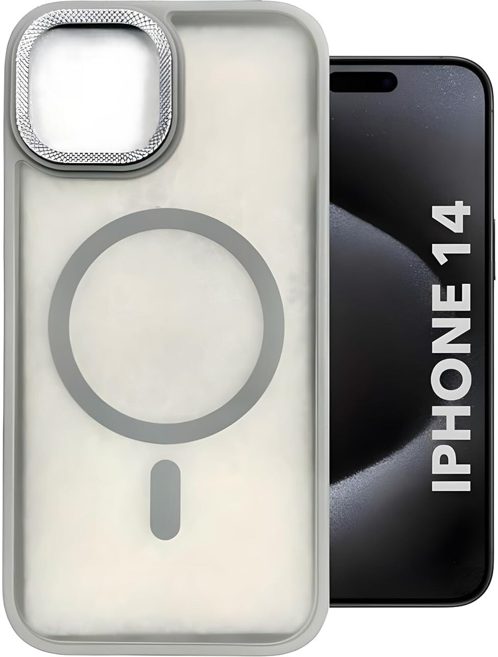 VAKIBO Megnatic Magsafe Grey Coloured Soft with Hard back Back Cover Case With Camera Protection Ring Suitable for iPhone 13