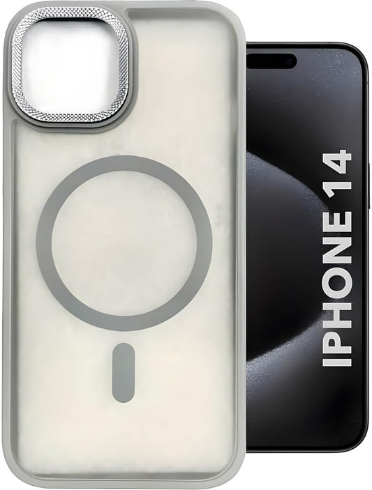 VAKIBO Megnatic Magsafe Grey Coloured Soft with Hard back Back Cover Case With Camera Protection Ring Suitable for iPhone 14