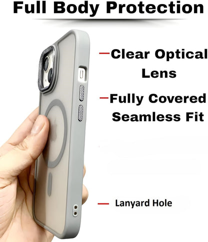 VAKIBO Megnatic Magsafe Grey Coloured Soft with Hard back Back Cover Case With Camera Protection Ring Suitable for iPhone 14