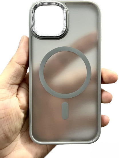 VAKIBO Megnatic Magsafe Grey Coloured Soft with Hard back Back Cover Case With Camera Protection Ring Suitable for iPhone 15 Pro Max