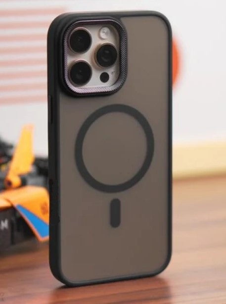 VAKIBO Megnatic Magsafe Black Coloured Soft with Hard back Back Cover Case With Camera Protection Ring Suitable for iPhone 14 Pro Max