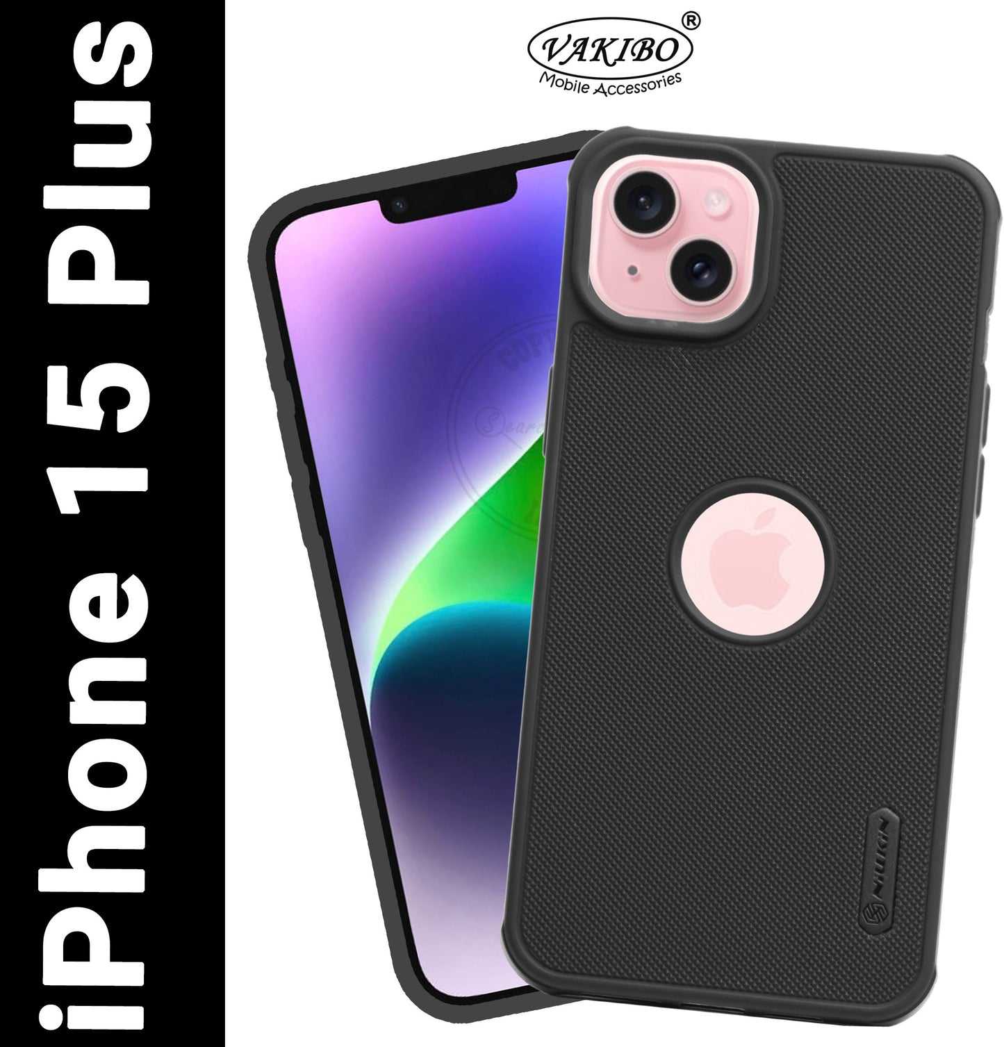 VAKIBO Niukin Dotted Design Black Coloured Soft TPU Rubber Back Cover Case With Camera Protection Ring Suitable for Apple iPhone 15 Plus