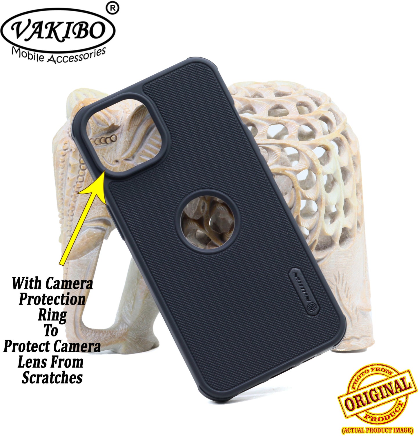 VAKIBO Niukin Dotted Design Black Coloured Soft TPU Rubber Back Cover Case With Camera Protection Ring Suitable for Apple iPhone 15 Pro Max