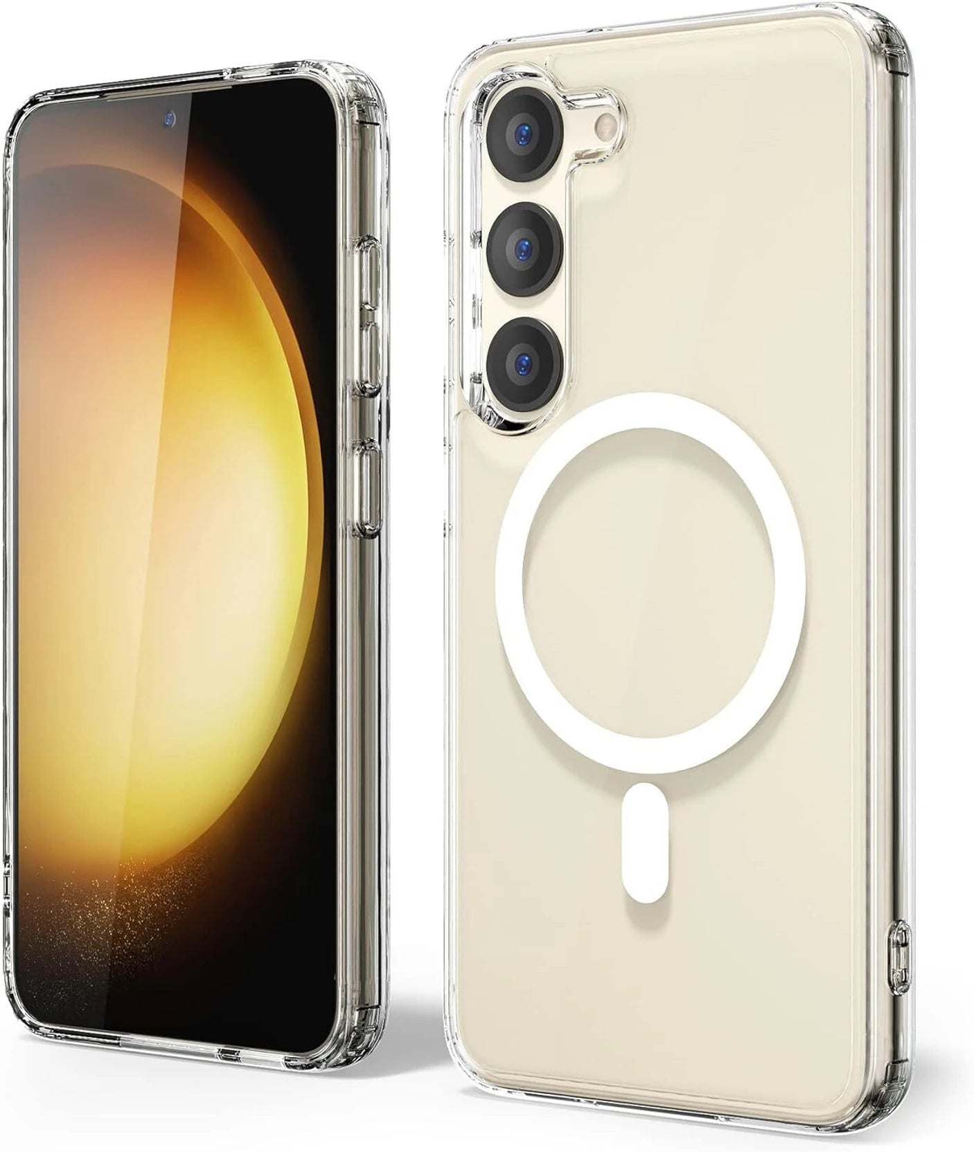 VAKIBO Megnatic Magsafe Transparent Coloured Soft with Hard back Back Cover Case With Camera Protection Ring Suitable for Samsung Galaxy S23 Plus