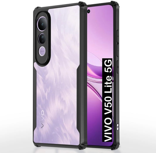VAKIBO Best Selling Black and Transparent Coloured Made With Soft TPU and Acrylic Back Cover Case With 4 Corner and Camera Protection Suitable for Vivo V50 Lite