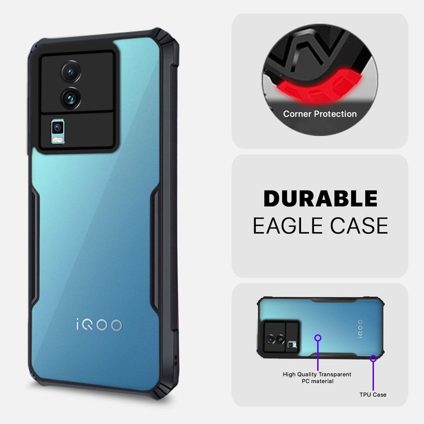 VAKIBO Super Premium Black Border Transparent Case With Corner Protection & Camera Protection Suitable for iQOO Neo 7 Pro 5G