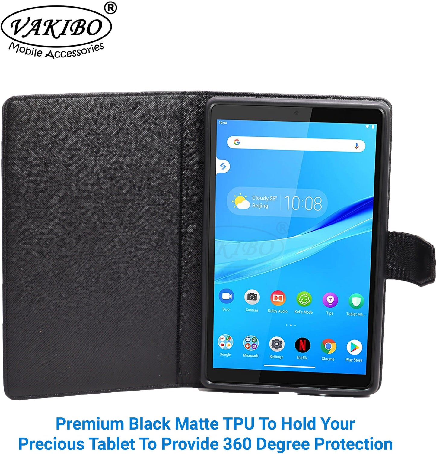 VAKIBO Mercury Premium Black Coloured made With Canvas and TPU Flip Cover Case Suitable for Samsung Galaxy TAB A8 X205/X200