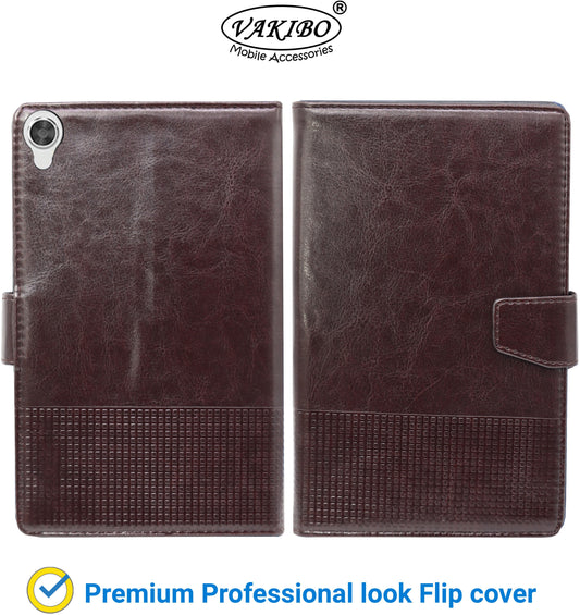 VAKIBO Horizontal Premium Dotted Dark Brown Coloured Sysnthatic Leather Flip Cover Case Suitable for Lenovo Tab M8 FHD 2nd Gen 8705F