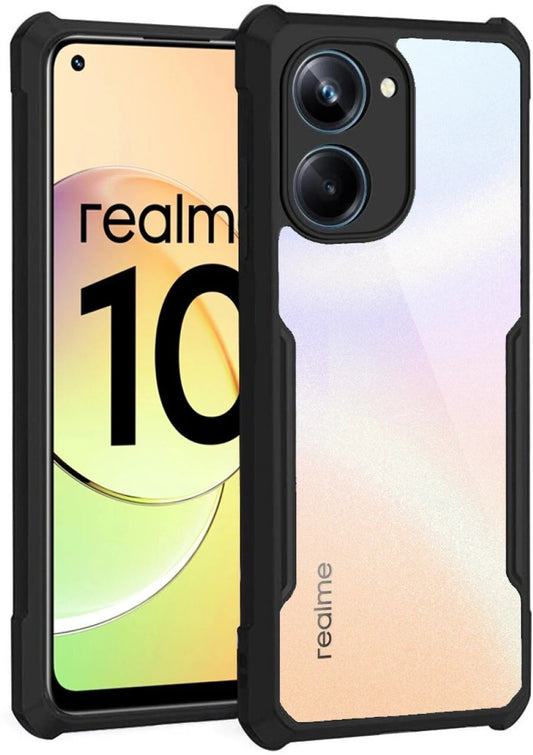 VAKIBO Best Selling Black and Transparent Coloured Made With Soft TPU and Acrylic Back Cover Case With 4 Corner and Camera Protection Suitable for Realme 10 4G