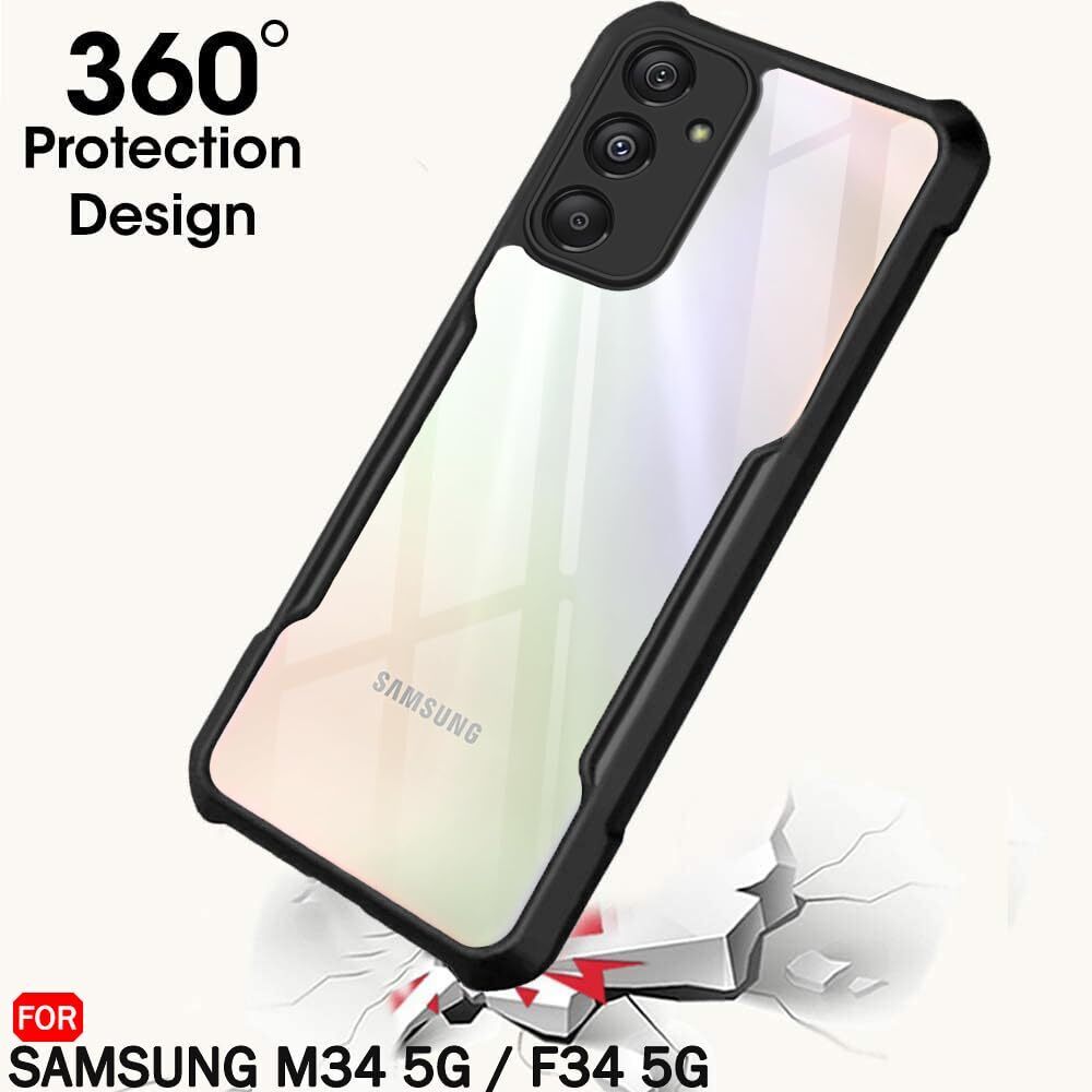 VAKIBO Super Premium Black Border Transparent Case With Corner Protection & Camera Protection Suitable for Samsung F34 5G