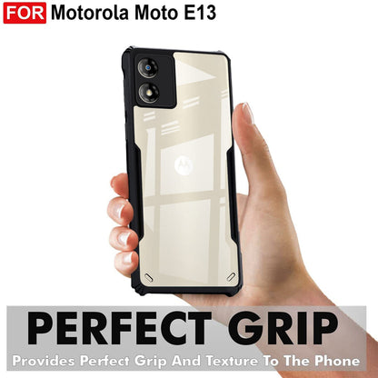 VAKIBO Super Premium Black Border Transparent Case With Corner Protection & Camera Protection Suitable for Moto E13