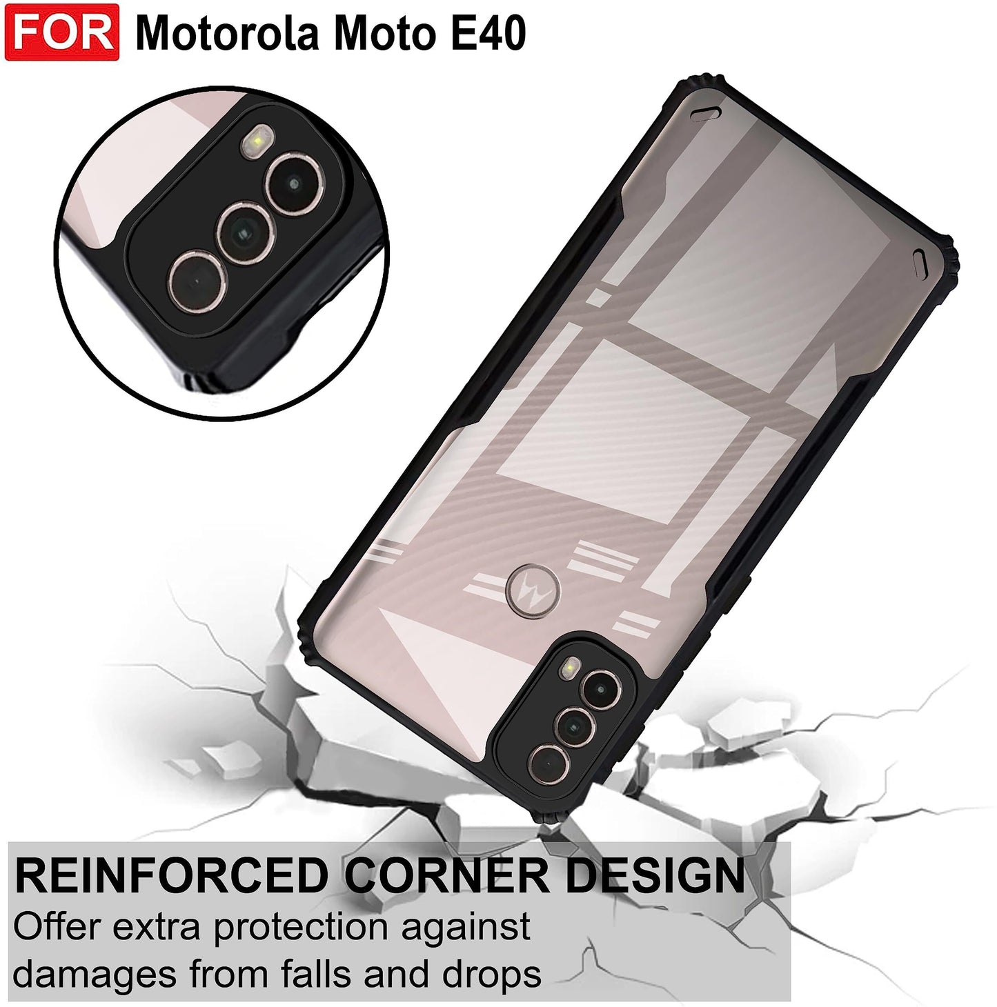 VAKIBO Super Premium Black Border Transparent Case With Corner Protection & Camera Protection Suitable for Moto E30