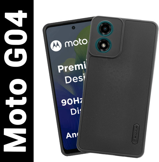 VAKIBO Niukin Dotted Design Black Coloured Soft TPU Rubber Back Cover Case With Camera Protection Ring Suitable for Moto G04