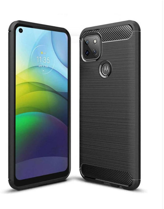 VAKIBO Carbon Fiber Brushed Black Coloured Soft TPU Back Cover Case With Camera Protection Ring Suitable for Moto G