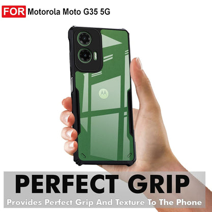 VAKIBO Best Selling Black and Transparent Back Cover Case Made With Soft TPU and Acrylic With 4 Corner and Camera Protection Suitable for Moto G35