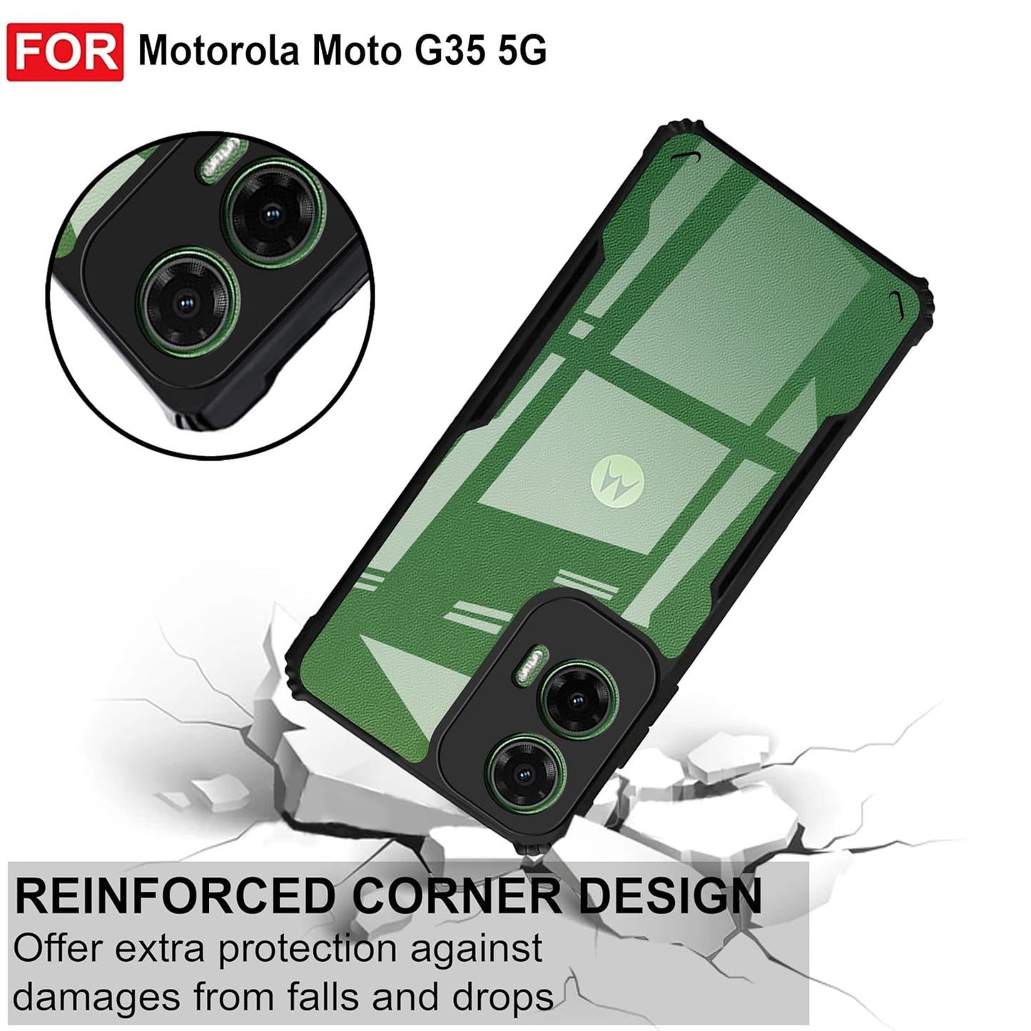 VAKIBO Best Selling Black and Transparent Back Cover Case Made With Soft TPU and Acrylic With 4 Corner and Camera Protection Suitable for Moto G35