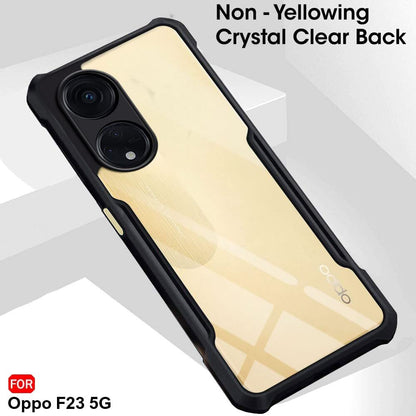 VAKIBO Best Selling Black and Transparent Back Cover Case Made With Soft TPU and Acrylic With 4 Corner and Camera Protection Suitable for Oppo F23 5G