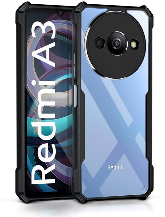 VAKIBO Best Selling Black and Transparent Back Cover Case Made With Soft TPU and Acrylic With 4 Corner and Camera Protection Suitable for Mi Redmi A3